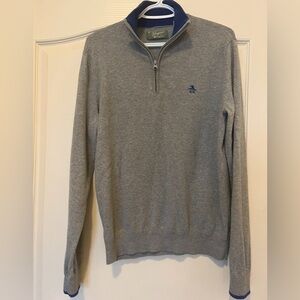 Original Penguin Men’s Quarter-Zip Pullover Gray with Blue Accents Size M